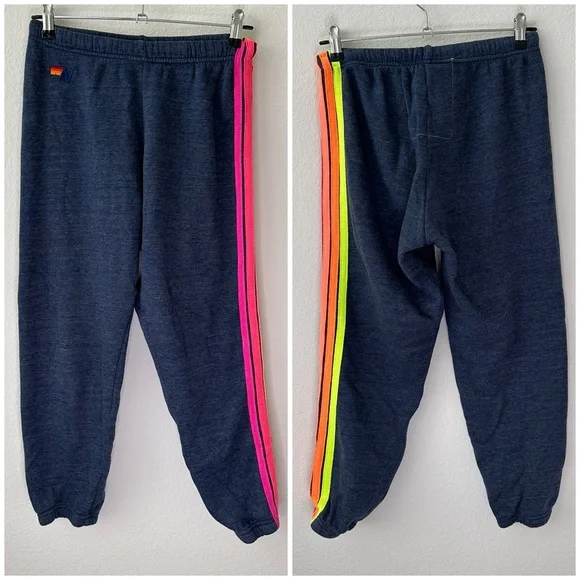 Aviator Nation 5 Stripe Sweatpants - CHARCOAL // NEON SZ S - Picture 3 of 10